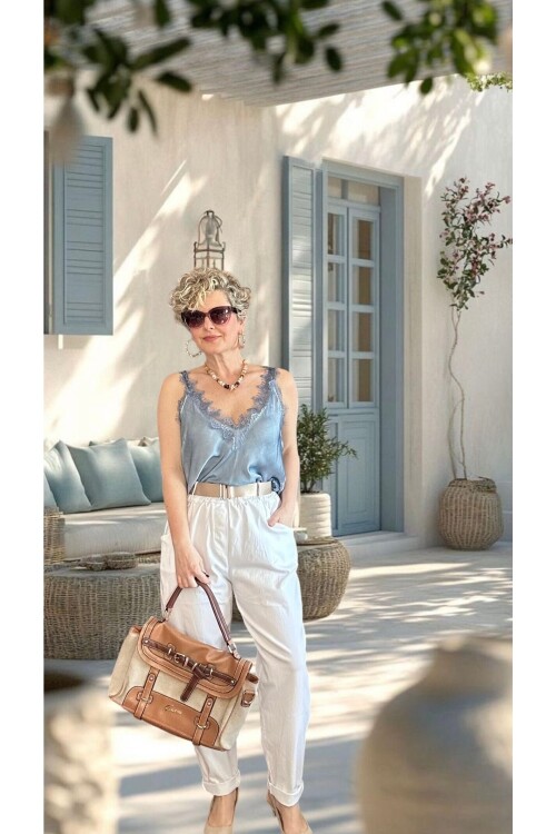 Betty İtalyan Balon Kemerli Pantolon Beyaz