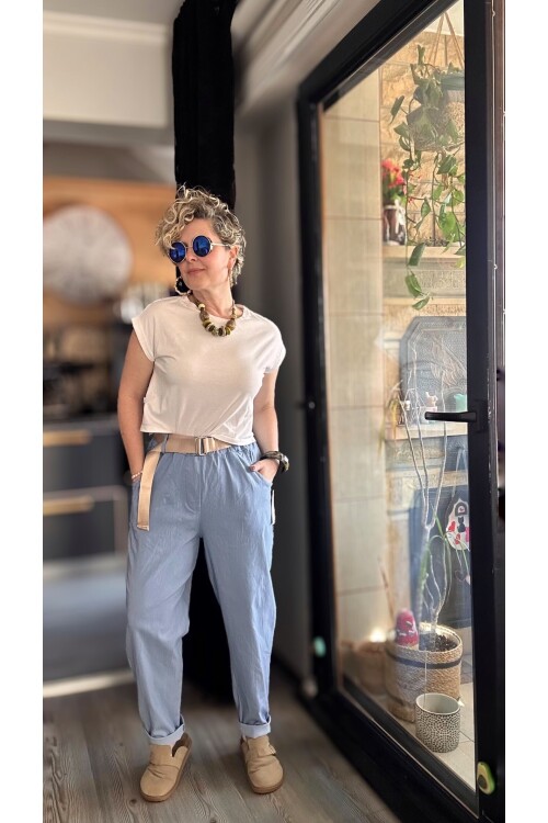 Betty İtalyan Balon Kemerli Pantolon İndigo