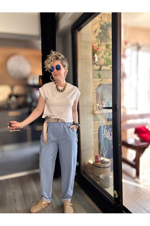 Betty İtalyan Balon Kemerli Pantolon İndigo