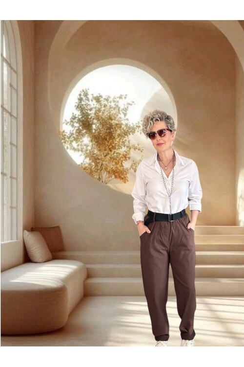 Betty İtalyan Balon Kemerli Pantolon Kahverengi