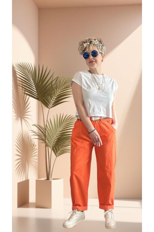 Betty İtalyan Balon Kemerli Pantolon Orange
