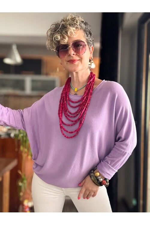 Eddi Soft İtalyan Tasarım Triko Bluz Lila