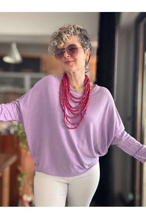 Eddi Soft İtalyan Tasarım Triko Bluz Lila