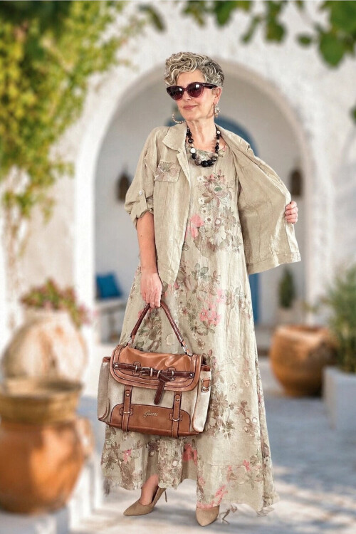 Esse İthal %100 Linen Ceket & Kolsuz Elbise Takımı Beige