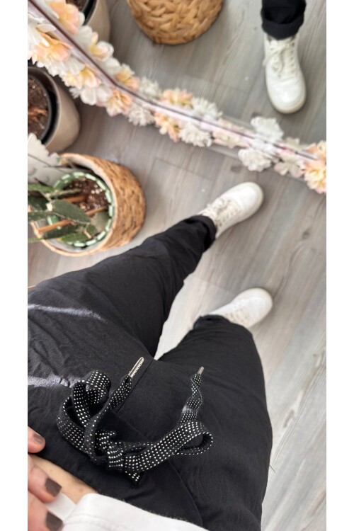 Felisa  İtalyan Sihirli Zımba Detay Pantalon Açık Siyah