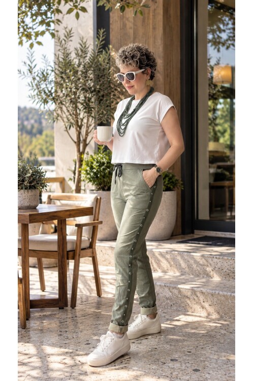Felisa  İtalyan Sihirli Zımba Detay Pantalon Haki