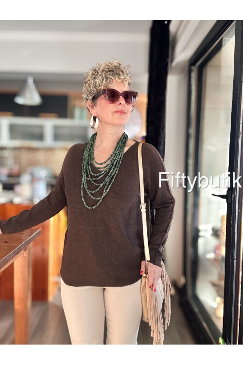 Fikka İtalyan V Yaka Oval Triko Kahve