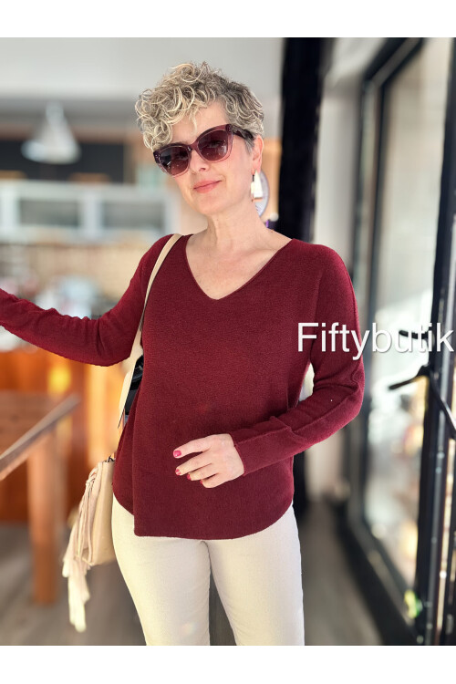 Fikka İtalyan V Yaka Oval Triko Vişne Çürügü