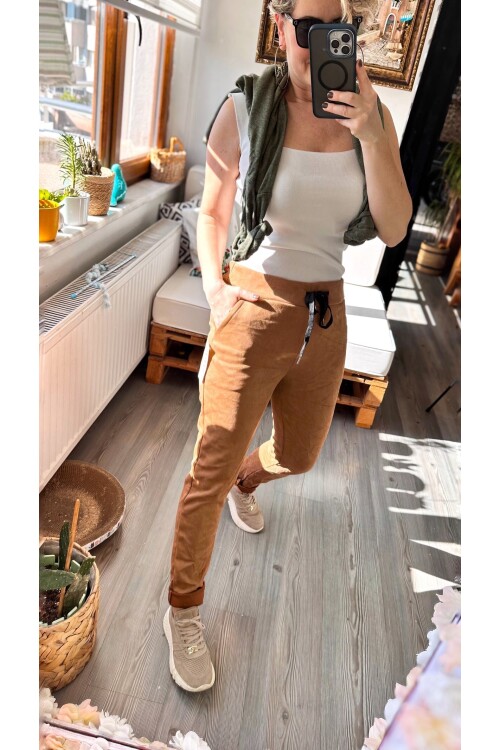 Fondo İtalyan Sihirli Süet Pantolon Camel