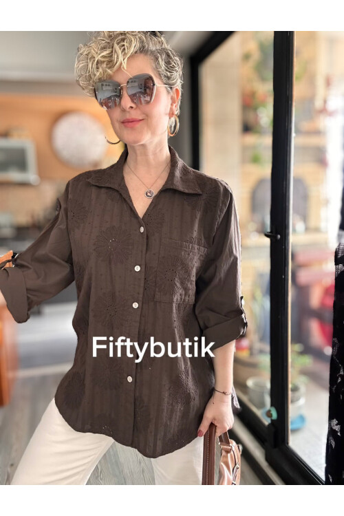 Gesso İtalyan Çiçek Fisto Detay Gömlek Kahve