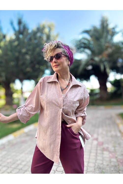 Gesso İtalyan Çiçek Fisto Detay Gömlek Pudra