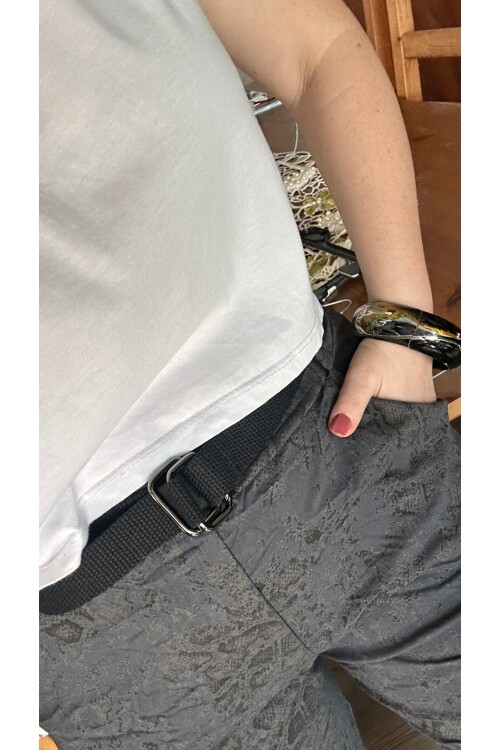 Gianni İtalyan Desen Detay Kemerli Sihirli Pantolon Dark Grey