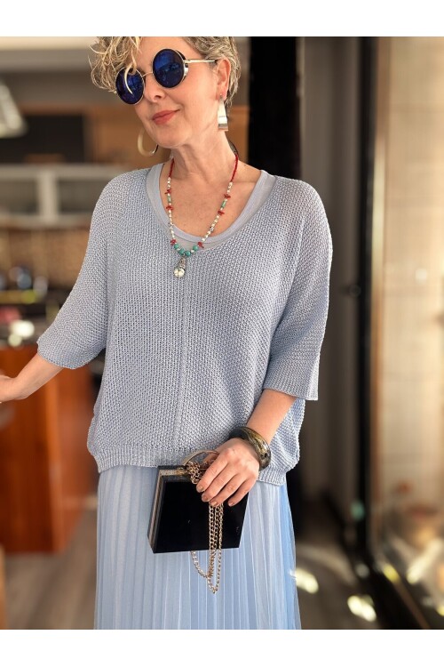 Janine İtalyan Merserize Bluz Takım Elbise Bebe Mavi