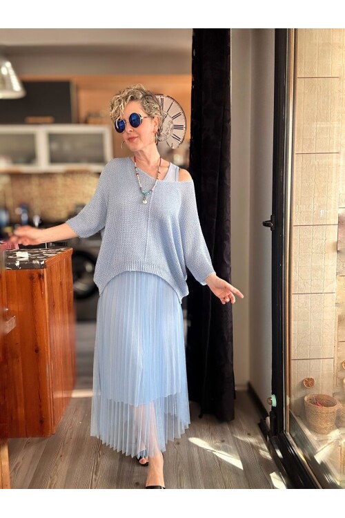 Janine İtalyan Merserize Bluz Takım Elbise Bebe Mavi