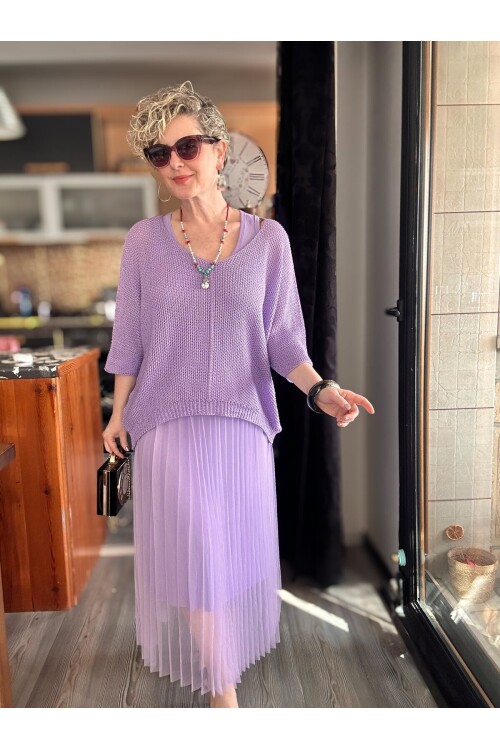 Janine İtalyan Merserize Bluz Takım Elbise Eflatun
