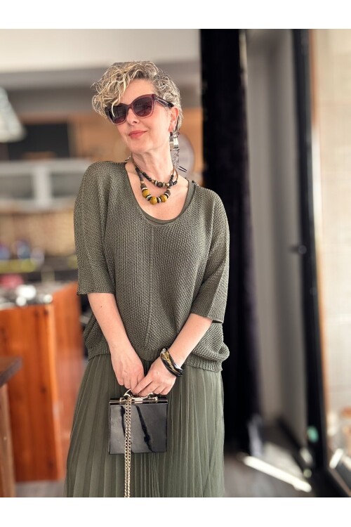 Janine İtalyan Merserize Bluz Takım Elbise Haki