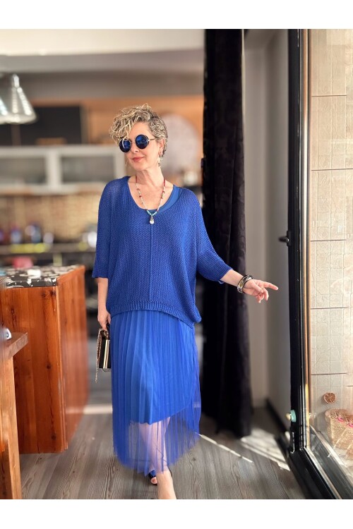 Janine İtalyan Merserize Bluz Takım Elbise Saks