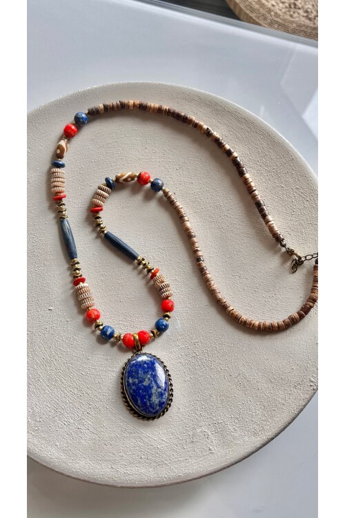 Lapis Lazuli Premium Doğal Taş Etnik Kolye
