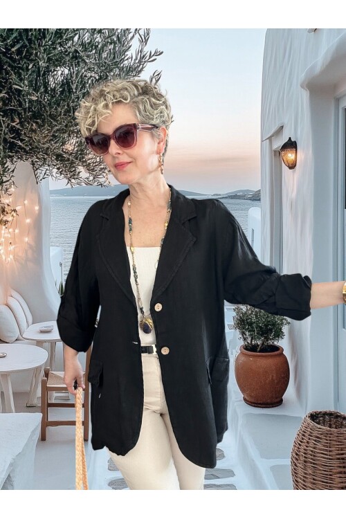 Lesso İtalyan Blazer Keten Ceket Siyah