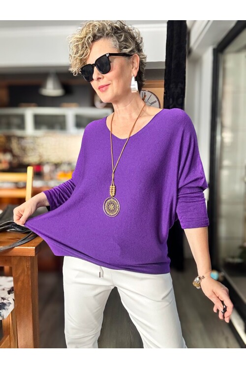 Mezzo İtalyan Kolyeli Tasarım Triko Bluz Purple