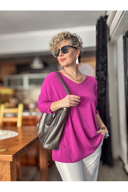Nonna İthal V Yaka Tasarım Triko Purple