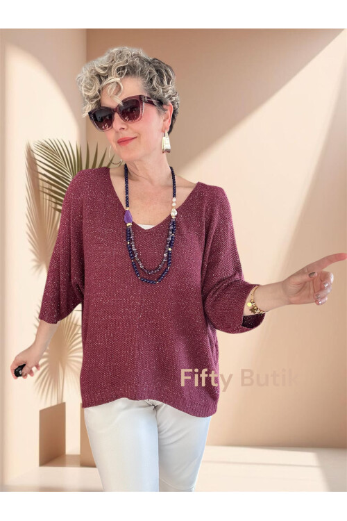 Otto İtalyan Sim Detay Triko Bluz Bordo