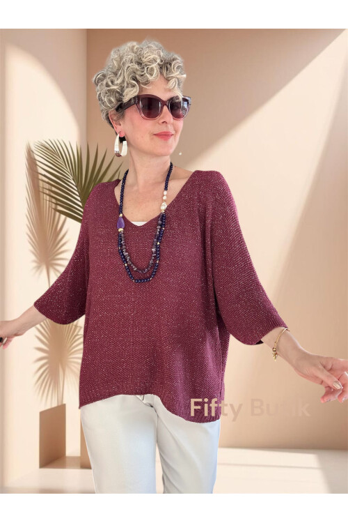 Otto İtalyan Sim Detay Triko Bluz Bordo