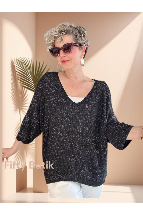 Otto İtalyan Sim Detay Triko Bluz Siyah