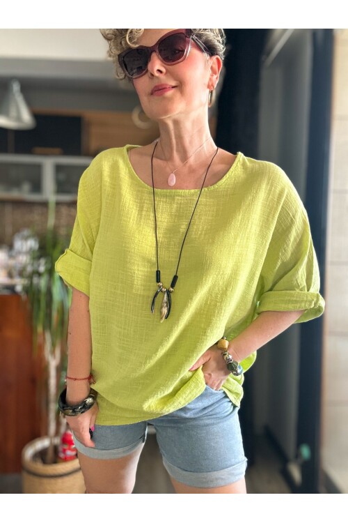 Pesto İthal Kolyeli Tasarım Bluz Limon Küfü