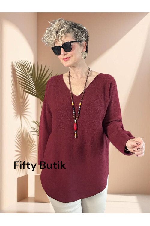 Piatti İtalyan V Yaka Yumoş Oval Triko Bordo