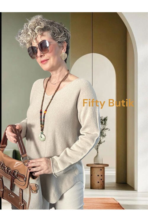 Piatti İtalyan V Yaka Yumoş Oval Triko Taş