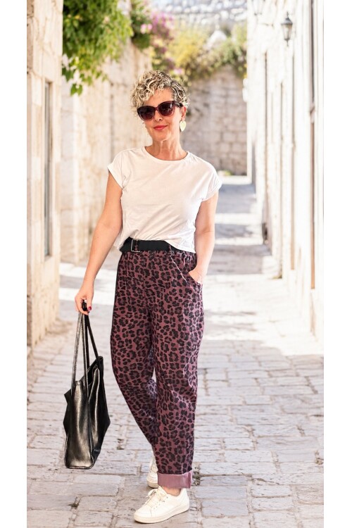 Senly İtalyan Leopar Kemerli Pantolon Bordo