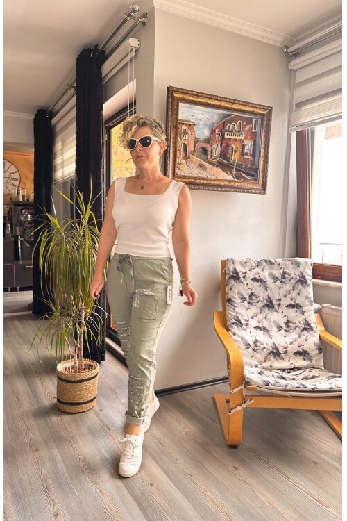 Tucci İtalyan Sihirli Payet Detay Pantalon Haki