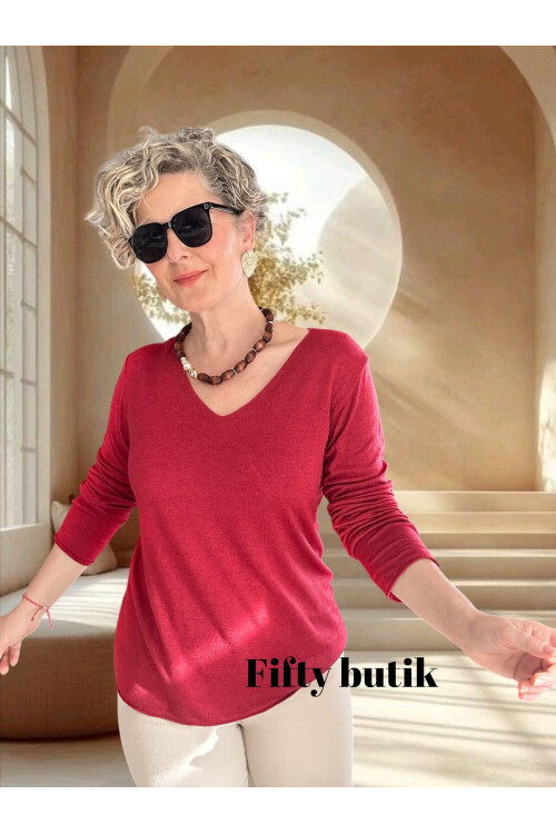 Zanna İtalyan V Yaka Triko Bordo