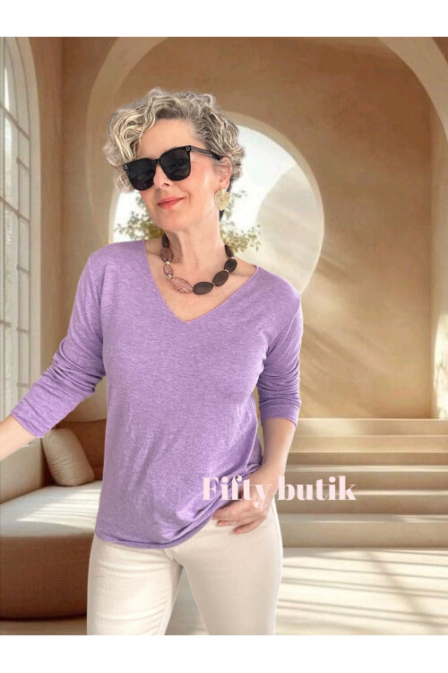 Zanna İtalyan V Yaka Triko Lila