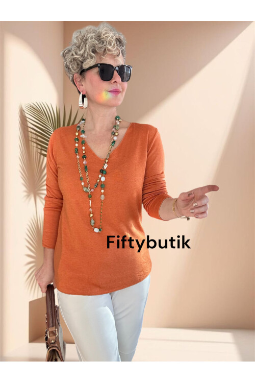 Zanna İtalyan V Yaka Triko Orange