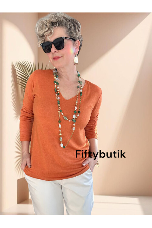 Zanna İtalyan V Yaka Triko Orange