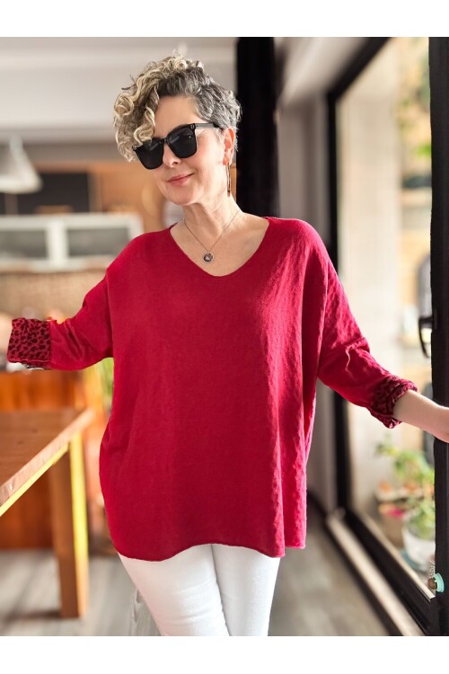 Zuppa İtalyan Leopar Desen Triko Bordo