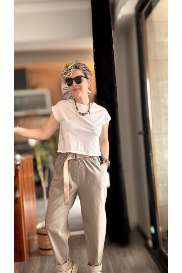 Betty İtalyan Balon Kemerli Pantolon Vizon