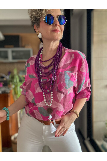 Trenta Bahar Desen İtalyan Gömlek Fuşya