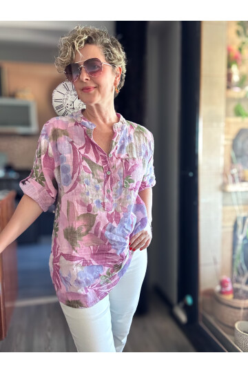 Netti Zambak Desen İtalyan Gömlek Pembe