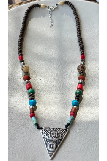 Wanderlust  Pirinç Cam Etnik Kolye