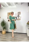 Yeşil Çııtır Desen Owersize Elbise