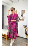 Batik Rahat Kesim Yarasa Kol Elbise Fuşya