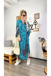 Batik Rahat Kesim Yarasa Kol Elbise Mavi