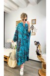 Batik Rahat Kesim Yarasa Kol Elbise Mavi