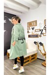 Çağla Yeşil Kimono Ağaç Baskılı Ceket