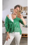 Güpür Detay Otantik Bluz Ceket Neon Yeşil