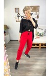 Sihirli İtalyan Stil Likralı Pantolon Kırmızı