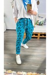 Sihirli İtalyan Stil Likralı Pantolon Mavi Desenli